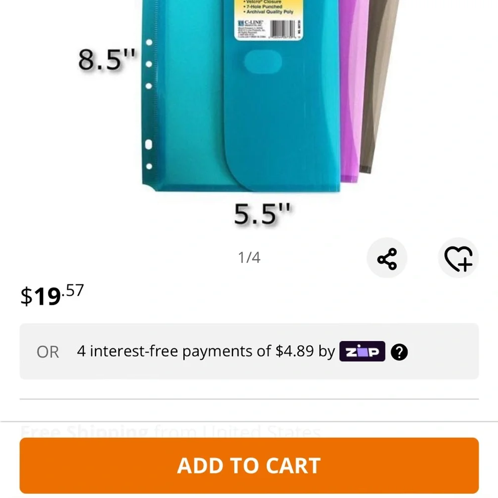 NWT C-Line Super Heavyweight Poly Mini Binder Pocket,8.5”L x 5.5”W,3 Pockets